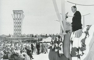 Period photographs, usually submitted by readers or from similar-themed Web sites, help define the histories of abandoned airports, such as this 1961 photo of Austin’s Robert Mueller Municipal Airport’s opening, with Austin Mayor Lester Palmer presiding.