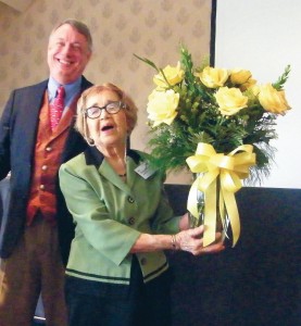 Emma Browning, who just turned 98, receives Texas yellow roses from TXAA.