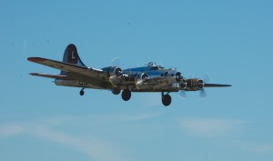The Boeing B-17 Yankee Lady is on a final approach. This year saw the Flying Fortress constantly in the air, flying 16 sorties during the two-day event.