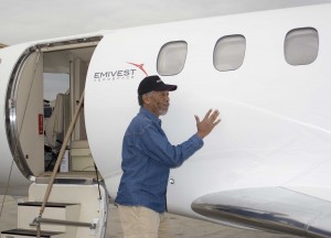 This picture was taken at Clay Lacy Aviation (VNY). Morgan Freeman arrived in the SJ30 just prior to the Living Legends of Aviation on Jan. 24, 2009. He does have one on order.